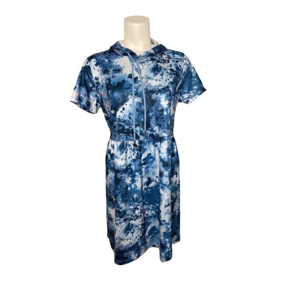 Be Bop Hoodie Dress Juniors' Small Blue Tie Dyed Stretchy Drawstring Pullover